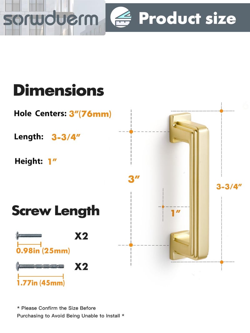 SORWDUERM SORWDUREM 5 Pack 3 Inch(76mm) Brushed Gold Cabinet Pulls Drawer Pulls Kitchen Hardware Cabinet Handles Cupboard Kitchen Hardware - Image 2